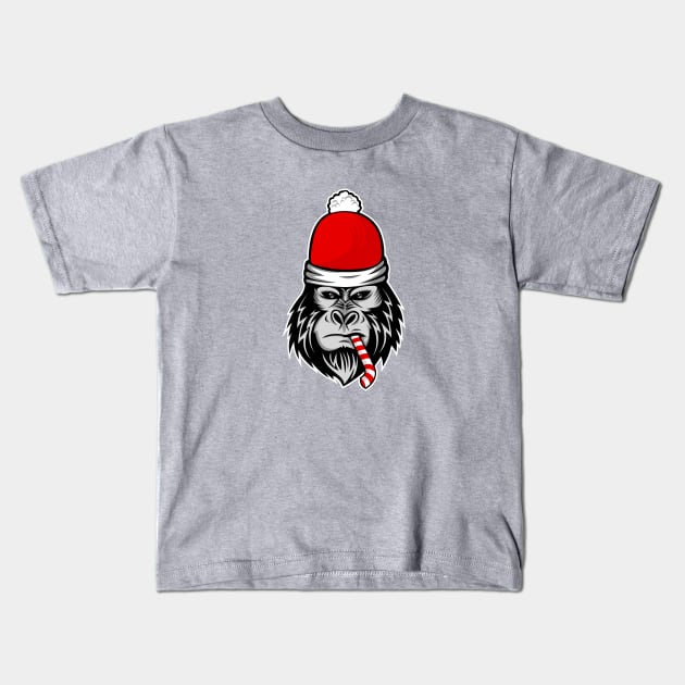 christmas santa claus gorilla candy cane Kids T-Shirt by gossiprag